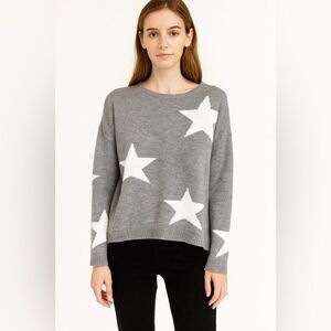 Chelsea & Theodore soft knit Crewneck grey sweater with white stars size XS